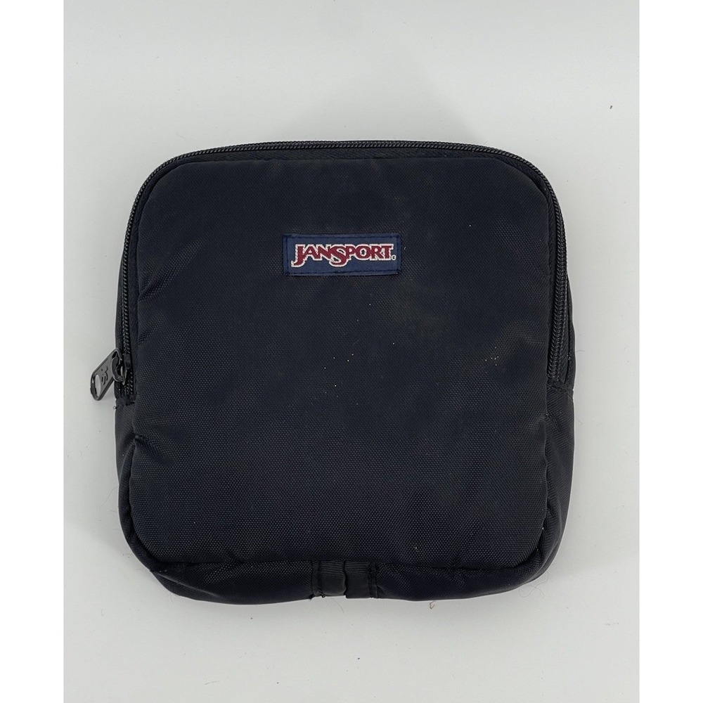 Vintage JanSport Black Nylon Zip Travel Organizer Utility Pouch Bag